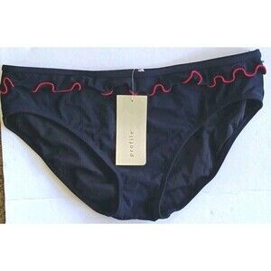 Profile Ruffle Bikini Swim Bottom Size US 12 Large Black Red E004 New